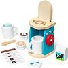 A Melissa & Doug Brew and Serve Wooden Coffee Maker Set with cups and mugs.
