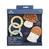 An Itzy Ritzy Teething Baby Gift Set with a toother, teether, and a pacifier.