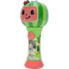 A First Act CoComelon Musical Sing-Along Microphone Plays Clips ‘Thank You’ Song Clip with a ladybug and a watermelon on it.