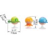 A Hape Put-Stay Sea Animal Suction Rattle Set Three Toys with different sizes of hats and hats.