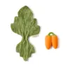 A set of Oli & Carol Cathy the Carrot Mini Doudou Teether Natural Rubber and a leaf on a white surface.