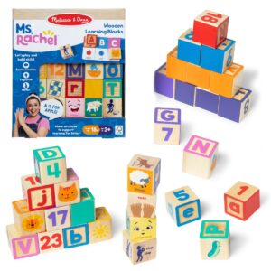 Ms. Rachel Melissa & Doug Wooden Learning Blocks Letters Numbers Boys Girls Toy