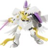 A white-armored toy figure with feathered wings, a purple helmet, and gold accents. The figure holds a purple sword in its right hand and has a purple shield on its left arm.