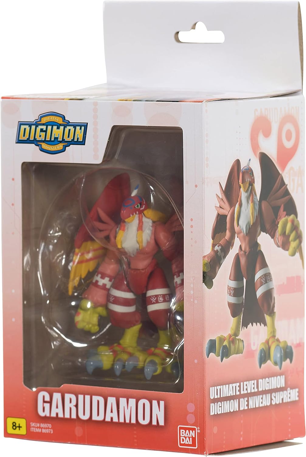 DIGIMON Shodo 3.5 Garudamon Action Figure 86973 (3) A Digimon Shodo 3.5" Figure in original packaging. The box features the Digimon logo, character image, and branding by Bandai. The figure is described as Ultimate Level Digimon. Suitable for ages 8+.