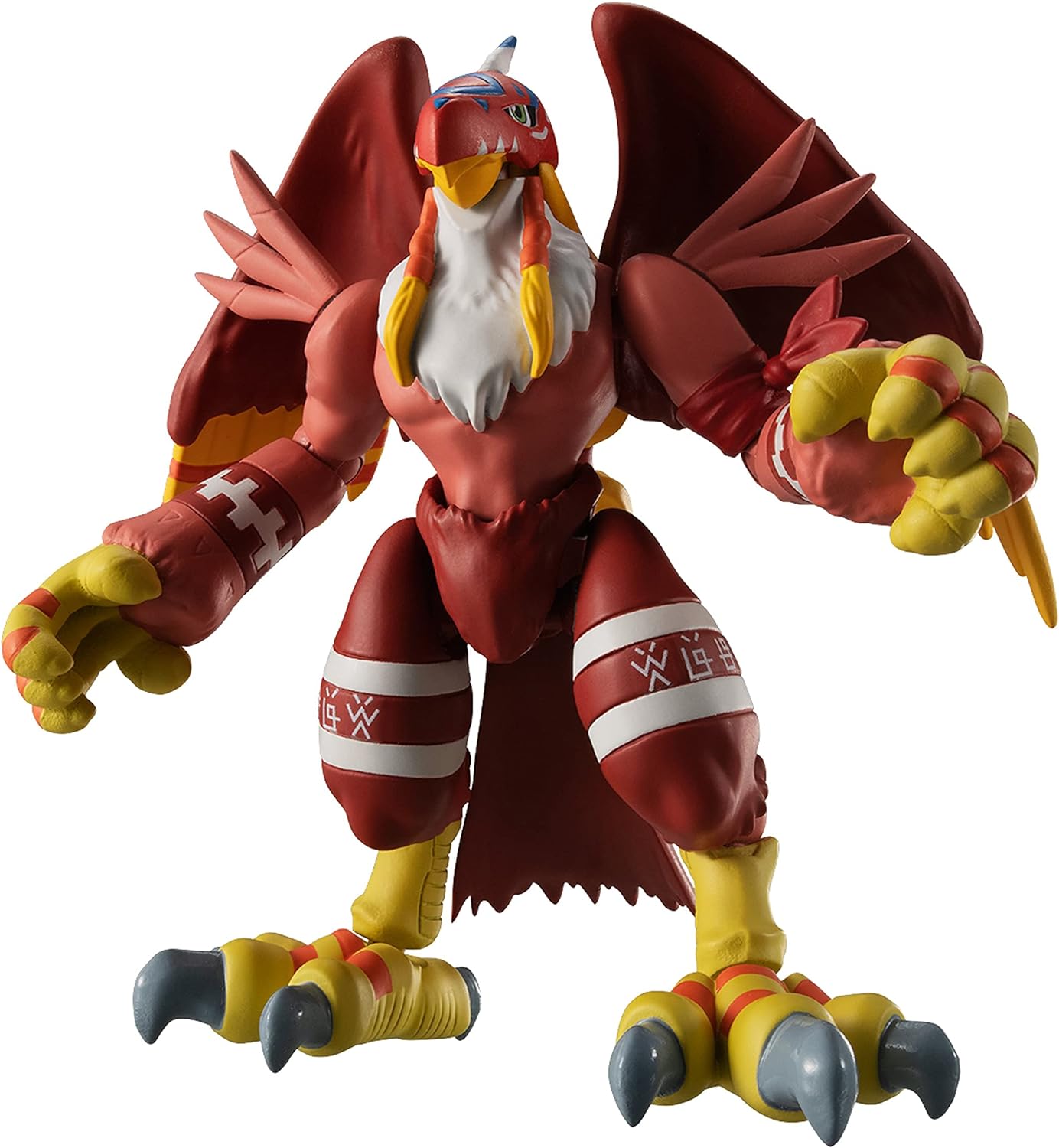 DIGIMON Shodo 3.5 Garudamon Action Figure 86973 (9) A detailed Digimon Shodo 3.5" Figure of a humanoid bird creature with red feathers, talons, and a white crest. The figure features yellow claws and feet and red and white markings on its thighs.