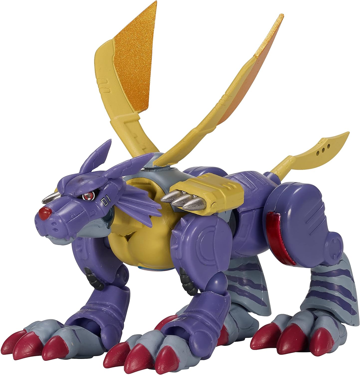 DIGIMON Shodo 3.5 Metal Garurumon Action Figure 86972 (8) A Digimon Shodo 3.5" Figure with large claws and wings stands on all fours.