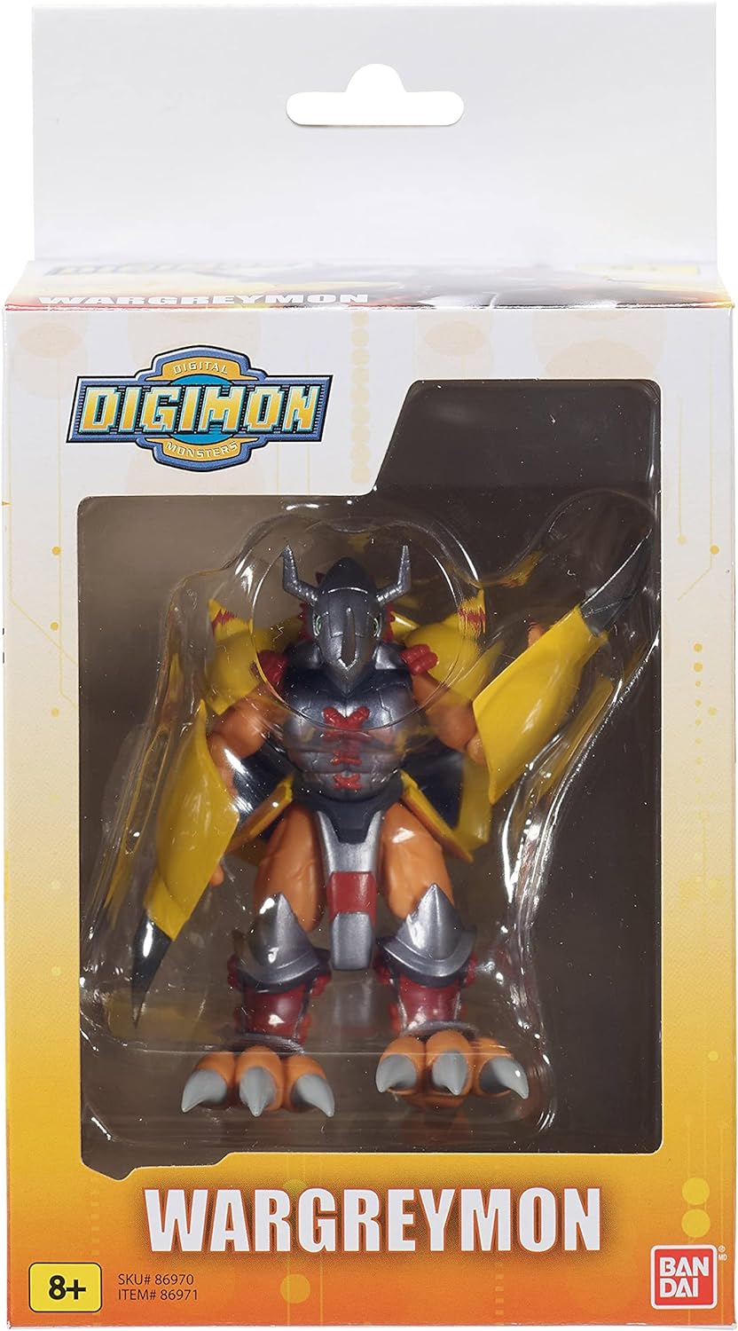 Boxed Digimon Shodo 3.5" Figure of Wargreymon by Bandai, suitable for ages 8 and up. The figure is displayed in a clear front packaging.