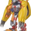 A Digimon Shodo 3.5" Figure of a mechanical creature with rhino-like armor, yellow arm guards, orange body, and long, sharp claws on its feet and hands.