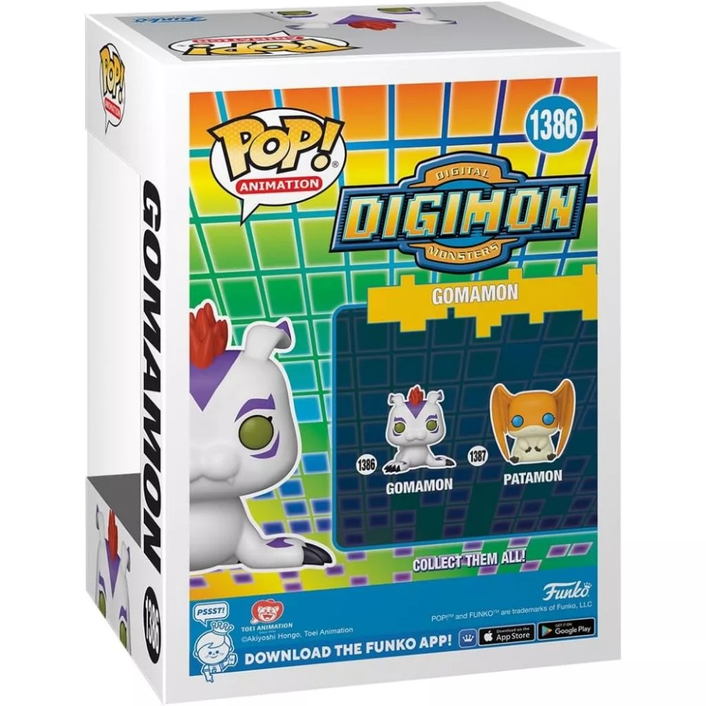 Funko Pop! Animation figure of Digimon character "Gomamon" in packaging.