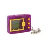 A purple and yellow key chain with a lcd screen.