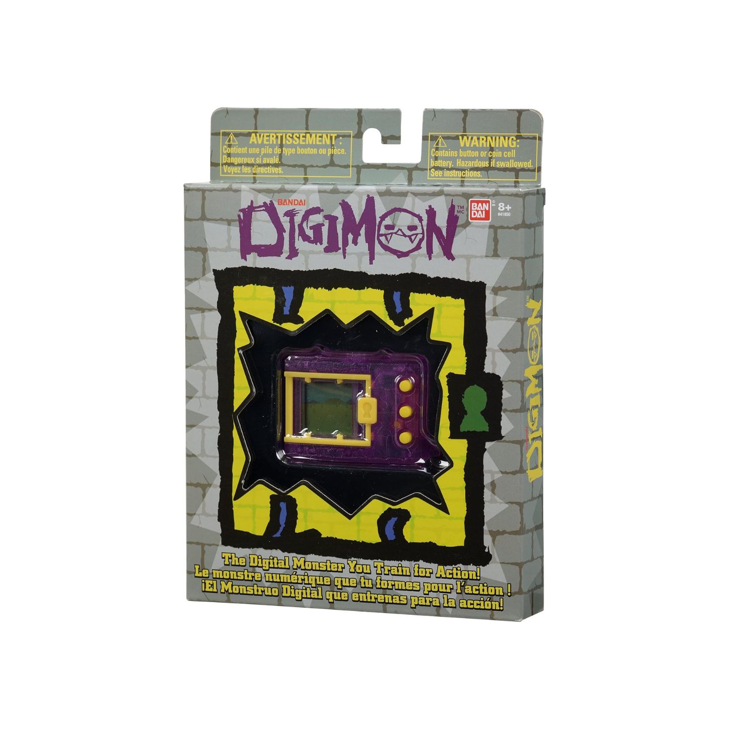 A purple and yellow toy with a yellow screen.