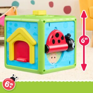 CoComelon Busy Block activity cube with a doghouse door, 6 inches tall