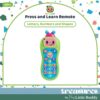 cocomelon-presslearnremote-33 The CoComelon Press and Learn Remote Toddler Learning Toy is designed for ages 18 months and up, featuring a smiling character face at the top and buttons labeled with letters, numbers, and shapes. This colorful remote introduces children to 25 phrases, music, and interactive learning fun.