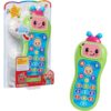 cocomelon-presslearnremote-35 The CoComelon Press and Learn Remote Toddler Learning Toy features a green design with colorful buttons, a cartoon face at the top, and highlights core learning skills such as letters, numbers, and shapes. Suitable for ages 18 months and up, it comes in packaging and out, offering 25 phrases and music for interactive play.