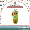 cocomelon-singingremote-65 The CoComelon Learn and Play Singing Remote Toddler Musical Toy Microphone features a smiling face, colorful buttons, and a ladybug detail, and is designed for children aged 18 months and older.
