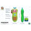 cocomelon-singingremote-68 Introducing the CoComelon Learn and Play Singing Remote Toddler Musical Toy Microphone Light Up Nursery Songs—this green and pink toy remote features buttons for songs, sound effects, and music. Includes a microphone, light-up face, spinning antenna, side switch, and requires 3 AAA batteries.