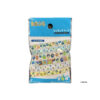 daiso-tamagotchi-129 Set of six Daiso Tamagotchi Masking Tape rolls featuring vibrant cartoon designs, packaged in a clear zip bag with a blue label; official Japan stationery by Bandai, part of the Tama Goods line.