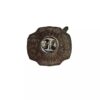 digimon-adventure-digivice-enamel-pin-taichi (3) Close-up of the Digimon Adventure Digivice Enamel Pin Hard Taichi Tribute Custom Fan Fanbase, showcasing its round, textured, dark brown design with a shiny silver oval center and two circular attachments.