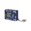 A blue and white lcd game with a key chain.