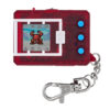 digimon-color-v3-v4-v5 (2) A red handheld digital pet device with a small screen displaying a pixelated character and three blue buttons beside the screen, attached to a keychain.