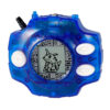Bandai Digimon Digivice Ver Revival Taichi Yagami Yamato Ishida Color Vpet virtual pet adventure device in blue, featuring four white buttons and a pixelated dinosaur character displayed on its screen.