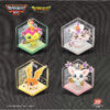 The Digimon Adventure Digital Monster Toei Animation Acrylic Badge Hexagonal Figure Toy features four hexagonal acrylic stands, each showcasing a Digimon character—Palmon (top left), Gatomon (top right), Patamon (bottom left), and Lopmon (bottom right)—displayed inside clear cases with their names.