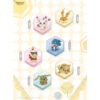 Six Digimon Adventure Digital Monster characters—Gatomon, Patamon, Biyomon, Gabumon, Palmon, and Tentomon—are featured with their names in hexagonal frames on this Toei Animation Acrylic Badge Hexagonal Figure Toy, set against a yellow honeycomb background.