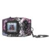 A Digimon Pendulum Color Godzilla Edition Omegamon G Fusion Mode Side Godzilla Side Digimon Color digital pet keychain device featuring a patterned black and purple exterior, three buttons, an attached chain, and a screen displaying a pixelated character.