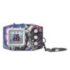 Digimon Pendulum Color Godzilla Edition Omegamon G Fusion Mode Side Godzilla Side Digimon Color is a digital pet keychain featuring a small screen that displays a pixelated character, three round buttons, and a black-and-purple design with an attached chain.