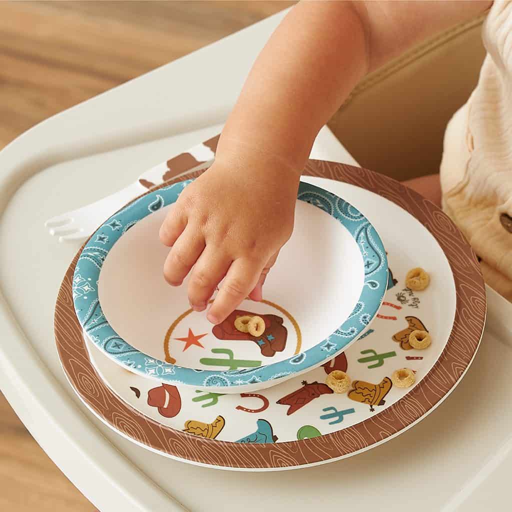 Itzy Ritzy Itzy Bistro mealtime tableware set in the Giddy Up pattern Itzy Ritzy Itzy Bistro mealtime tableware set in the Giddy Up pattern