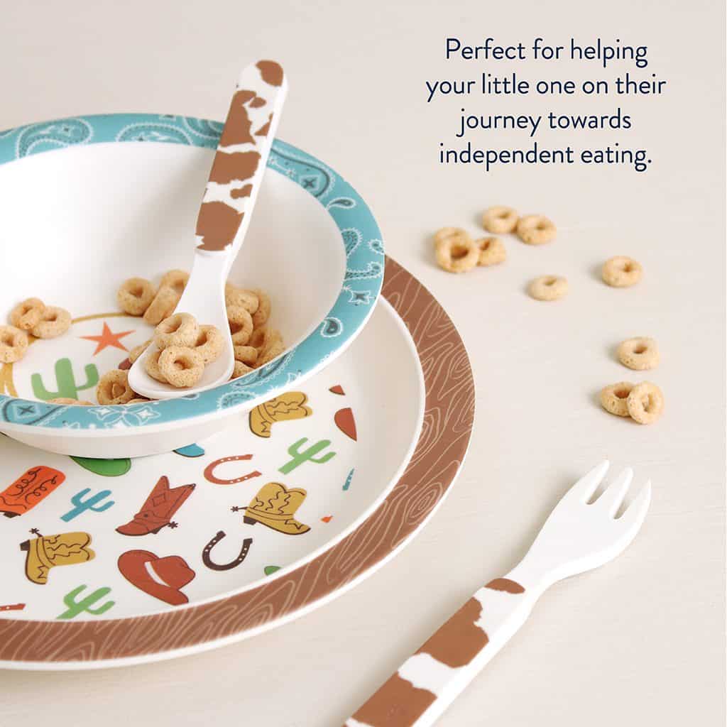 Itzy Ritzy Itzy Bistro mealtime tableware set in the Giddy Up pattern Itzy Ritzy Itzy Bistro mealtime tableware set in the Giddy Up pattern