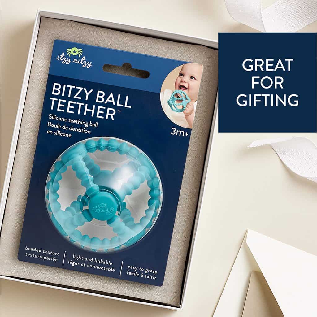 Itzy Ritzy Bitzy Ball beaded silicone teething ball in teal Itzy Ritzy Bitzy Ball beaded silicone teething ball in teal