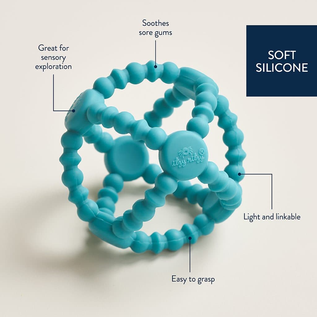 Itzy Ritzy Bitzy Ball beaded silicone teething ball in teal Itzy Ritzy Bitzy Ball beaded silicone teething ball in teal