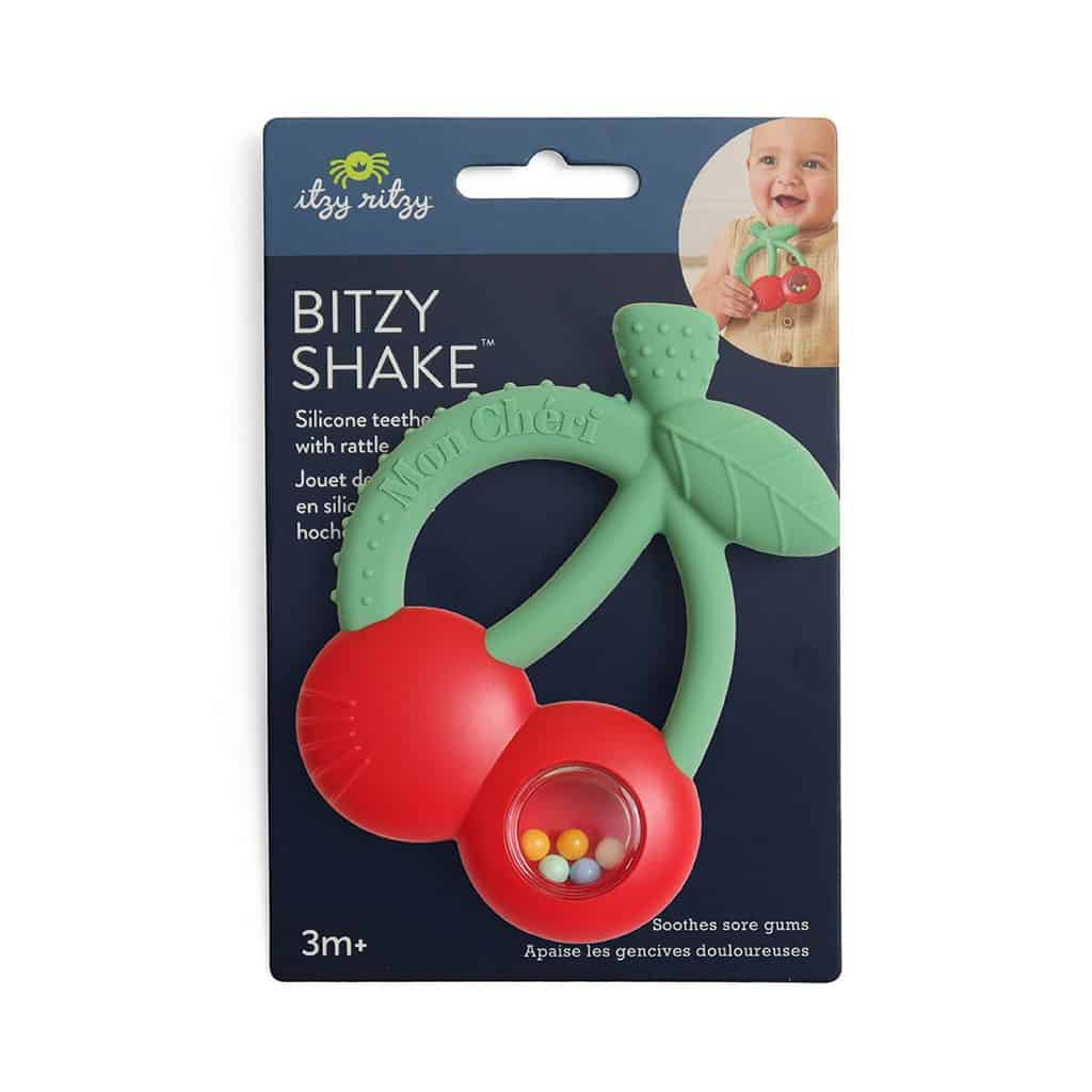 Itzy Ritzy Bitzy Shake silicone teether with rattle in the Cherries design Itzy Ritzy Bitzy Shake silicone teether with rattle in the Cherries design