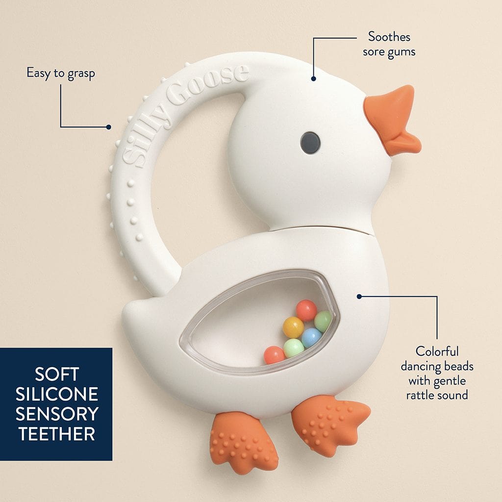 Itzy Ritzy Bitzy Shake silicone teether with rattle, Gracie the Goose Itzy Ritzy Bitzy Shake silicone teether with rattle, Gracie the Goose