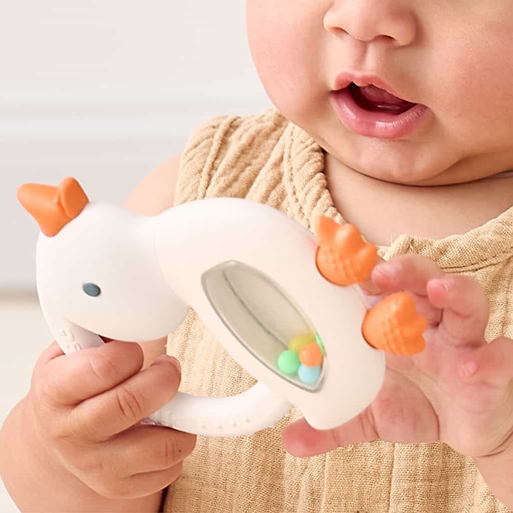 Itzy Ritzy Bitzy Shake silicone teether with rattle, Gracie the Goose Itzy Ritzy Bitzy Shake silicone teether with rattle, Gracie the Goose