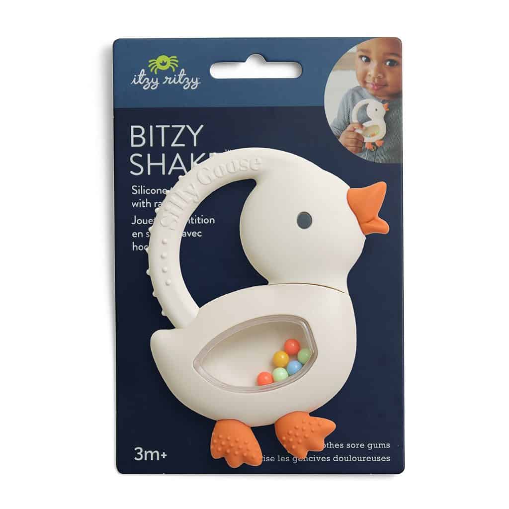 Itzy Ritzy Bitzy Shake silicone teether with rattle, Gracie the Goose Itzy Ritzy Bitzy Shake silicone teether with rattle, Gracie the Goose
