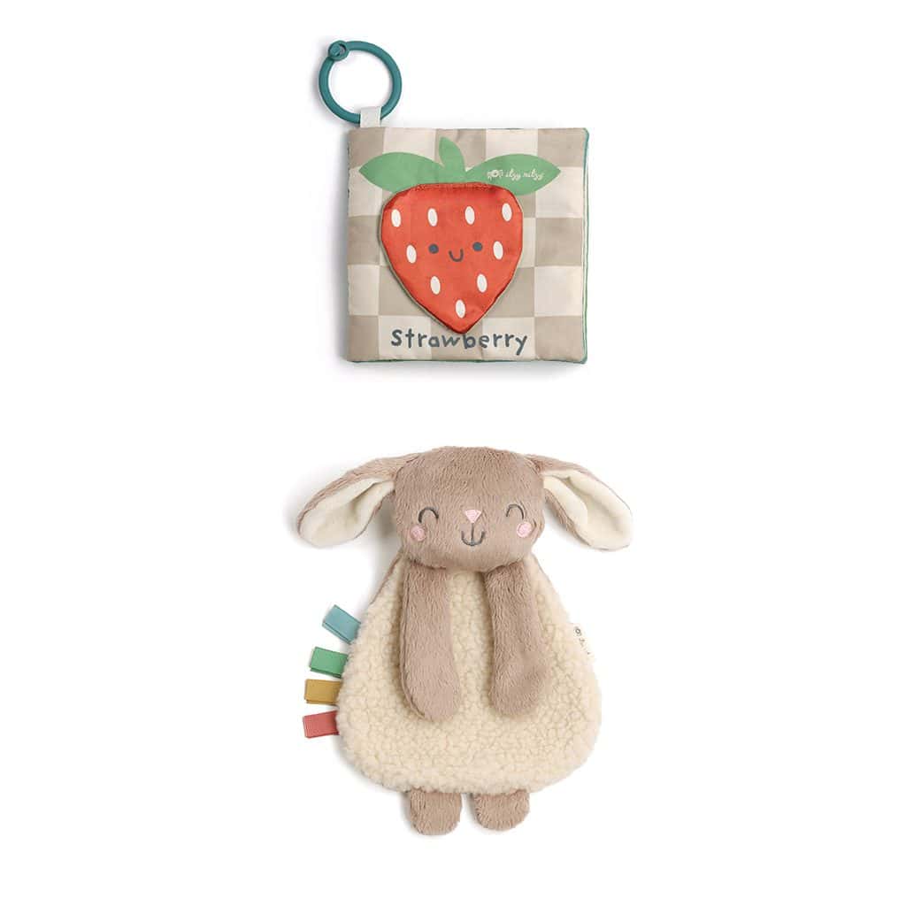 Itzy Ritzy Itzy Learn and Snuggle gift set with bunny lovey and strawberry crinkle book Itzy Ritzy Itzy Learn and Snuggle gift set with bunny lovey and strawberry crinkle book