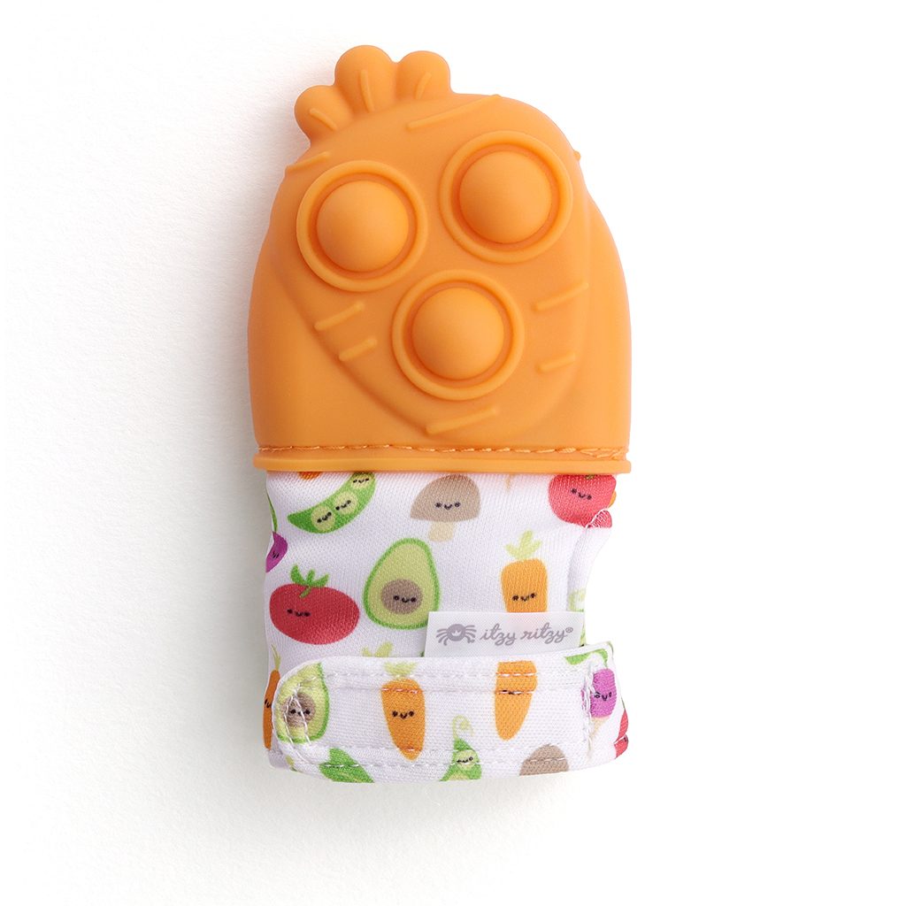 Itzy Ritzy Itzy Mitt Pop silicone teething mitt with poppers Carrot product photo 2 Itzy Ritzy Itzy Mitt Pop silicone teething mitt with poppers Carrot product photo 2