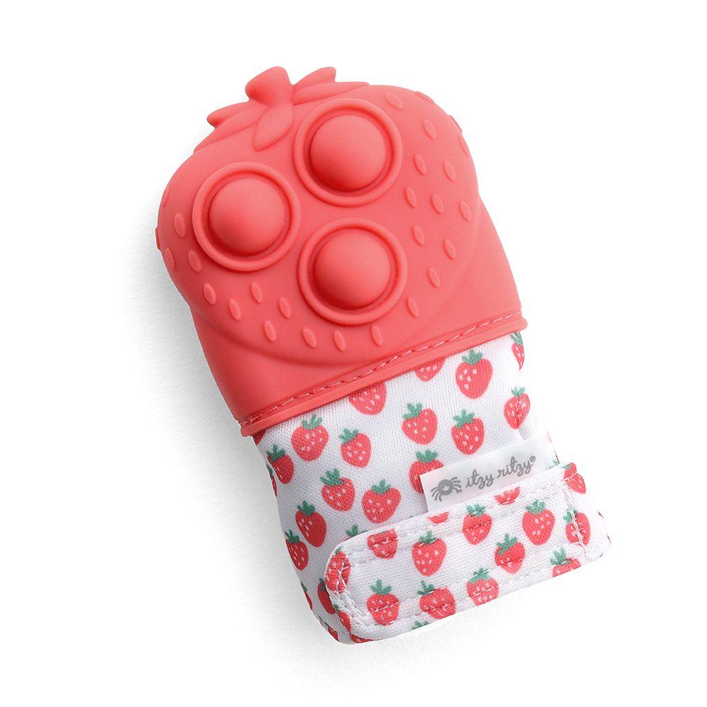 Itzy Ritzy Itzy Mitt Pop silicone teething mitt with poppers Strawberry product photo 1 Itzy Ritzy Itzy Mitt Pop silicone teething mitt with poppers Strawberry product photo 1