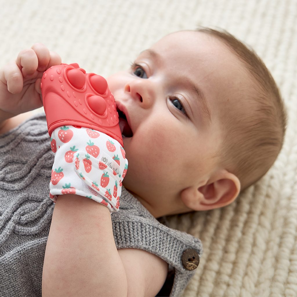 Itzy Ritzy Itzy Mitt Pop silicone teething mitt with poppers Strawberry product photo 3 Itzy Ritzy Itzy Mitt Pop silicone teething mitt with poppers Strawberry product photo 3