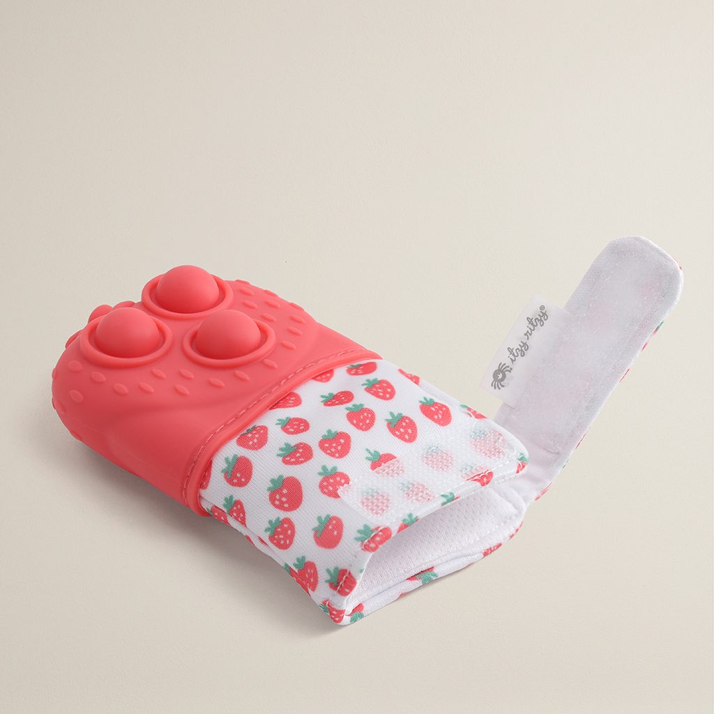 Itzy Ritzy Itzy Mitt Pop silicone teething mitt with poppers Strawberry product photo 5 Itzy Ritzy Itzy Mitt Pop silicone teething mitt with poppers Strawberry product photo 5
