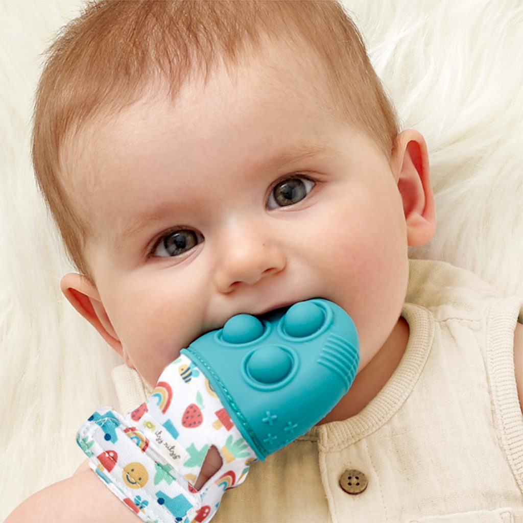 Itzy Ritzy Itzy Mitt Pop silicone teething mitt with poppers Icon Teal product photo 2 Itzy Ritzy Itzy Mitt Pop silicone teething mitt with poppers Icon Teal product photo 2