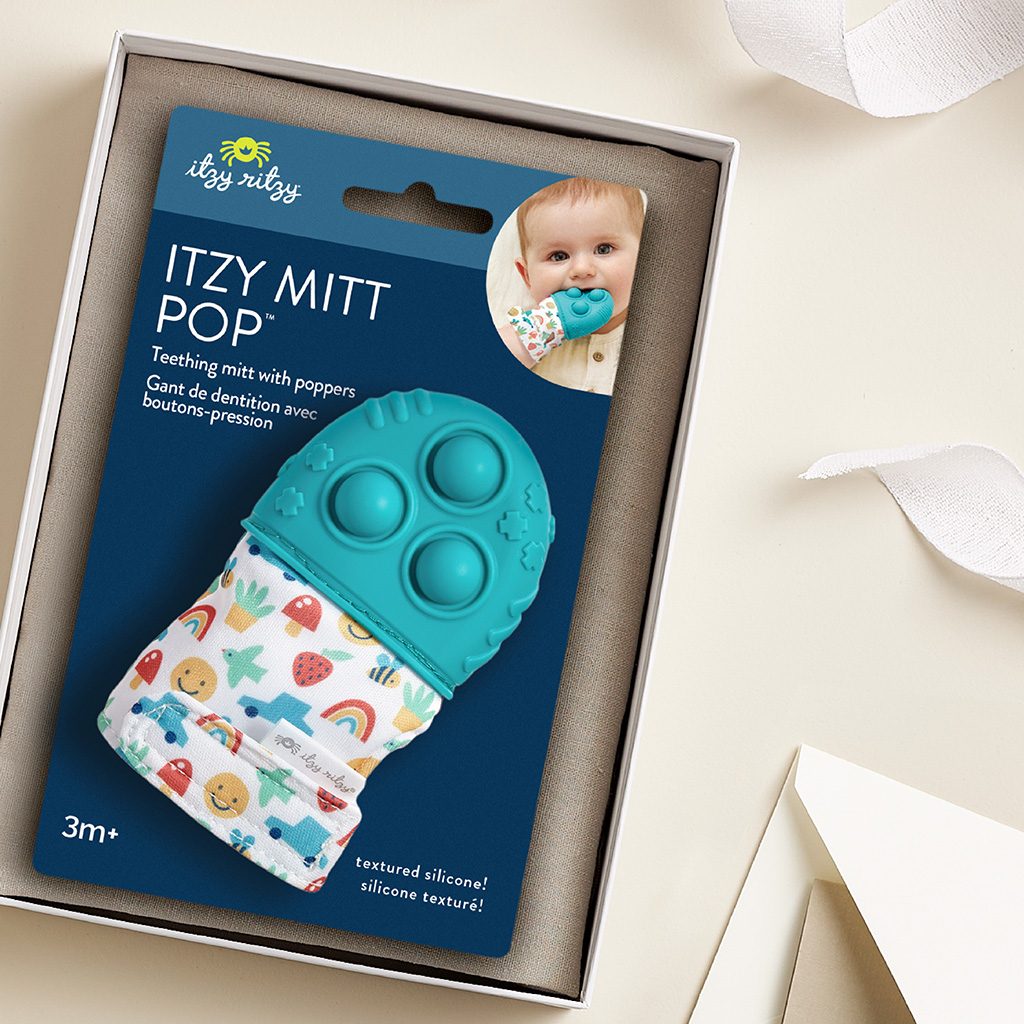 Itzy Ritzy Itzy Mitt Pop silicone teething mitt with poppers Icon Teal product photo 4 Itzy Ritzy Itzy Mitt Pop silicone teething mitt with poppers Icon Teal product photo 4