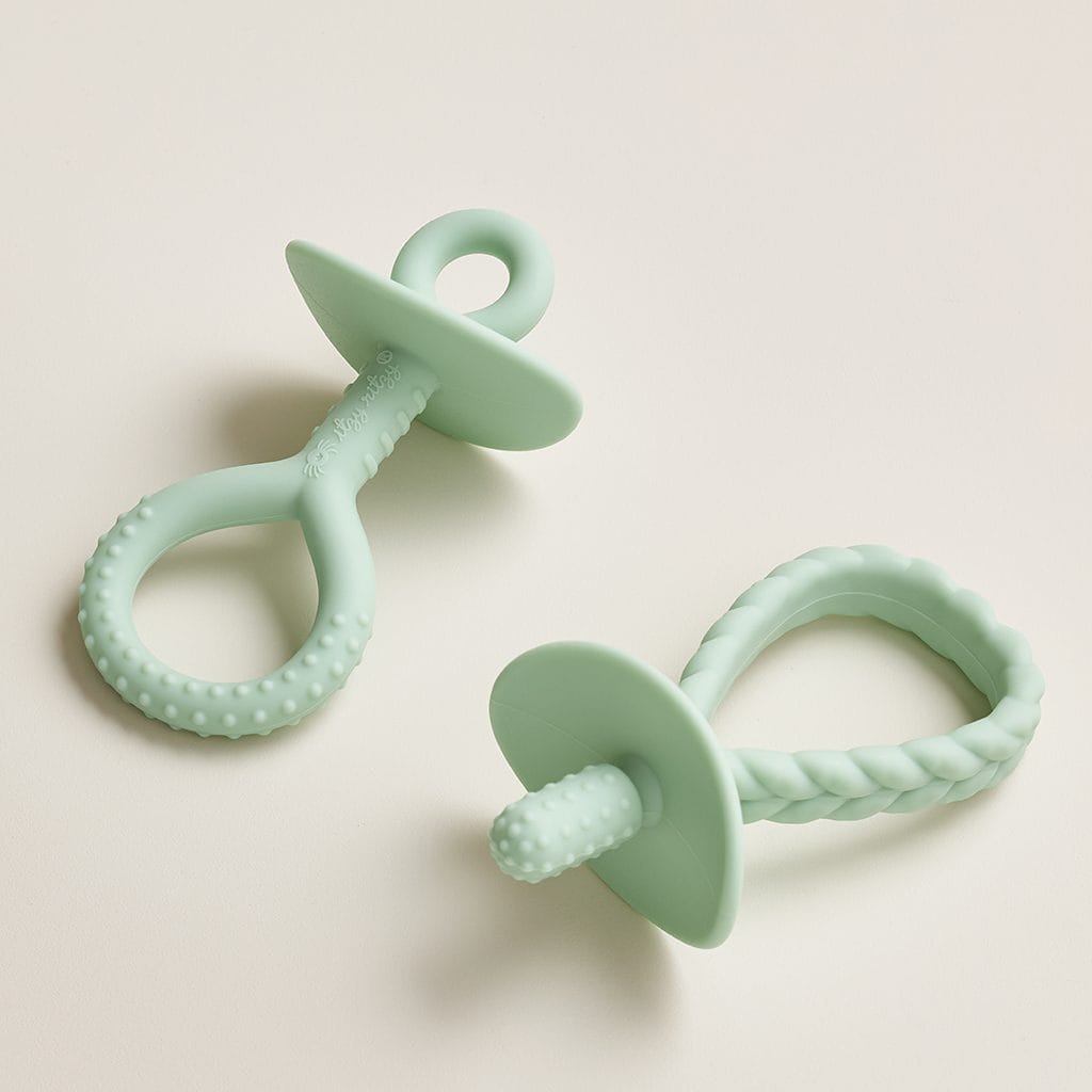 Itzy Ritzy Itzy Pre Feeding teether set with looped handles in green Itzy Ritzy Itzy Pre Feeding teether set with looped handles in green