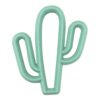 A green cactus shaped teether on a white background.