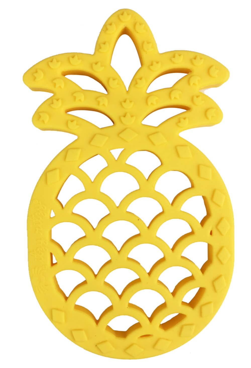 A yellow pineapple shaped teether on a white background.