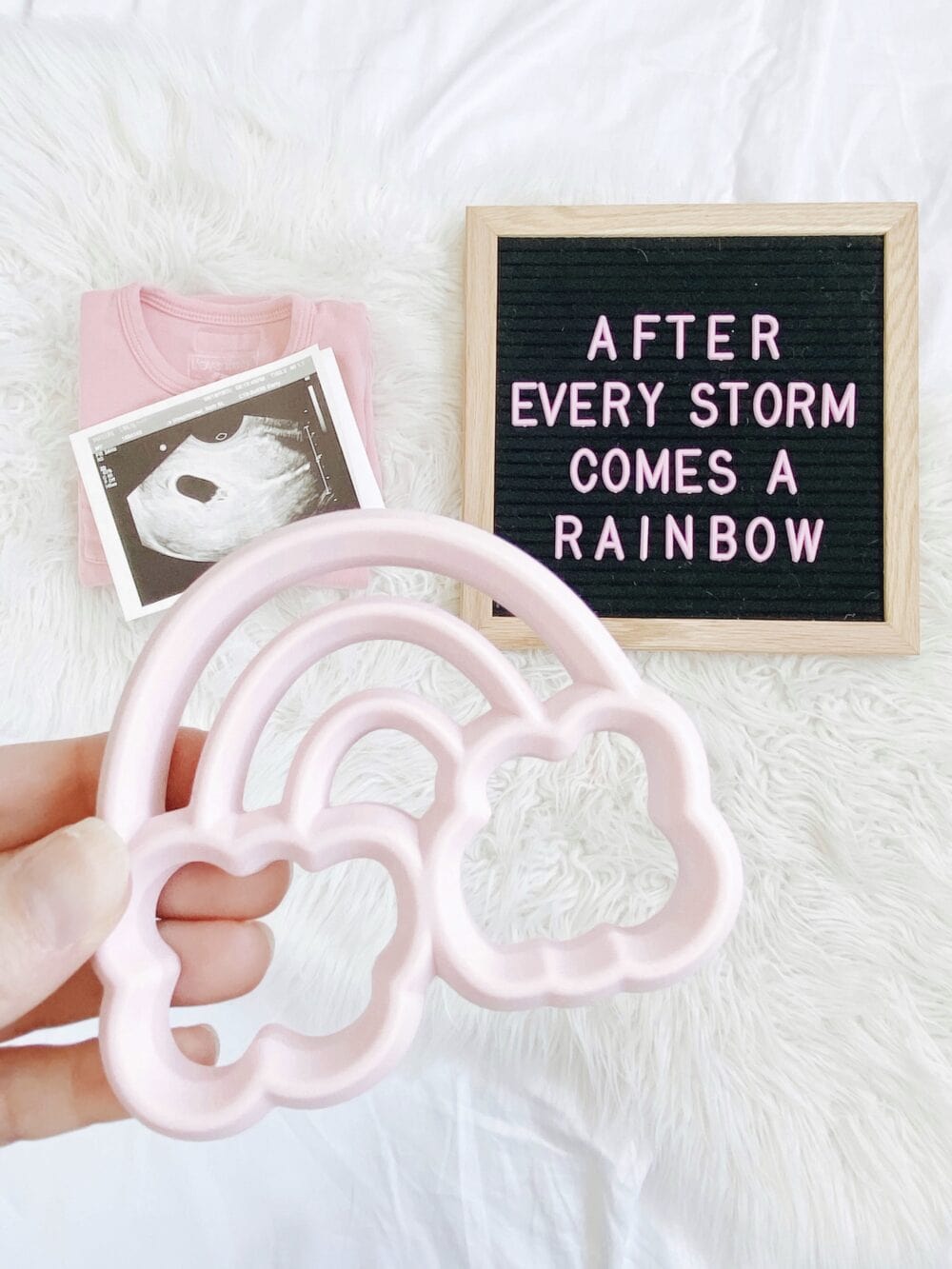After every storm comes a rainbow baby teether.