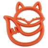An orange fox shaped teether on a white background.