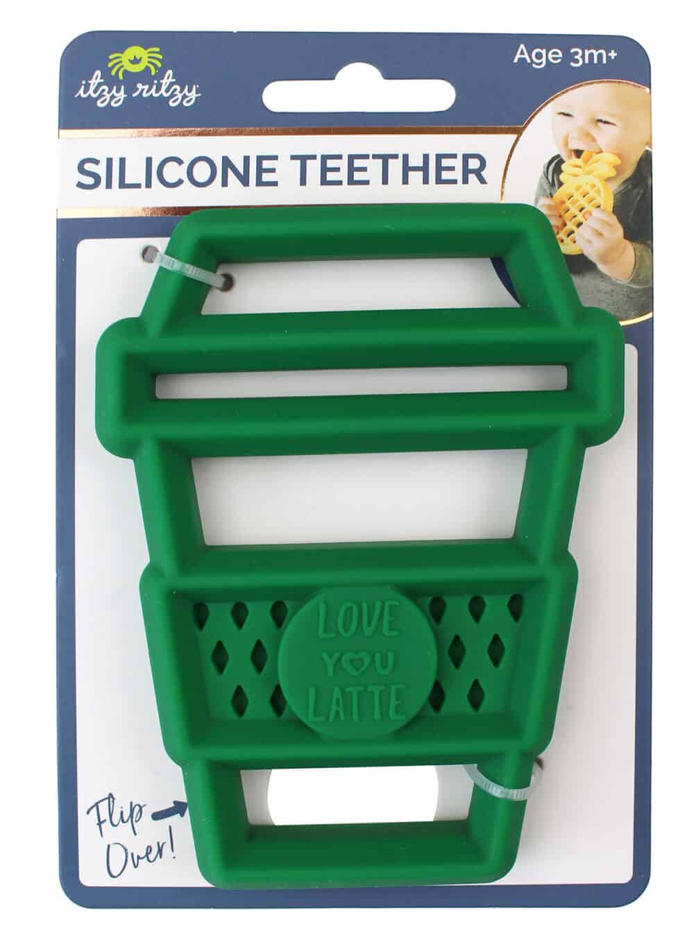 A Chew Crew Silicone Baby Teether in a package.